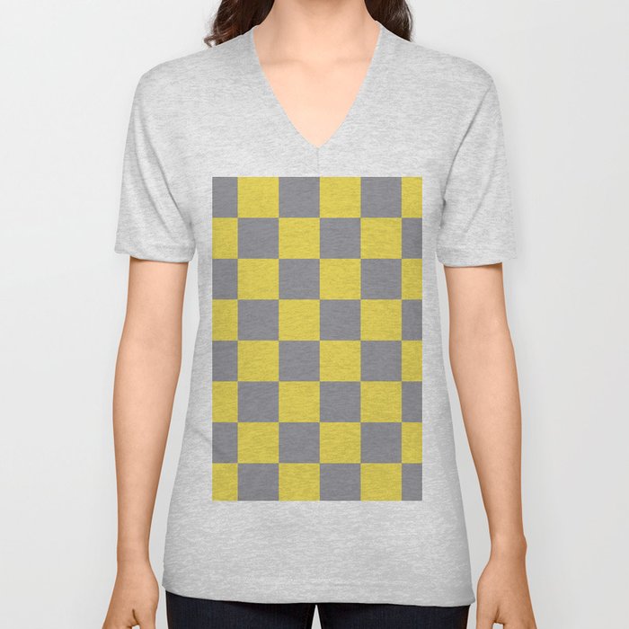 Large Checkerboard Pattern Pantone 2021 Color Of The Year Illuminating and Ultimate Gray  V Neck T Shirt