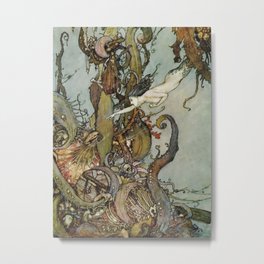 The Little Mermaid, Vintage Art Nouveau Illustration Metal Print