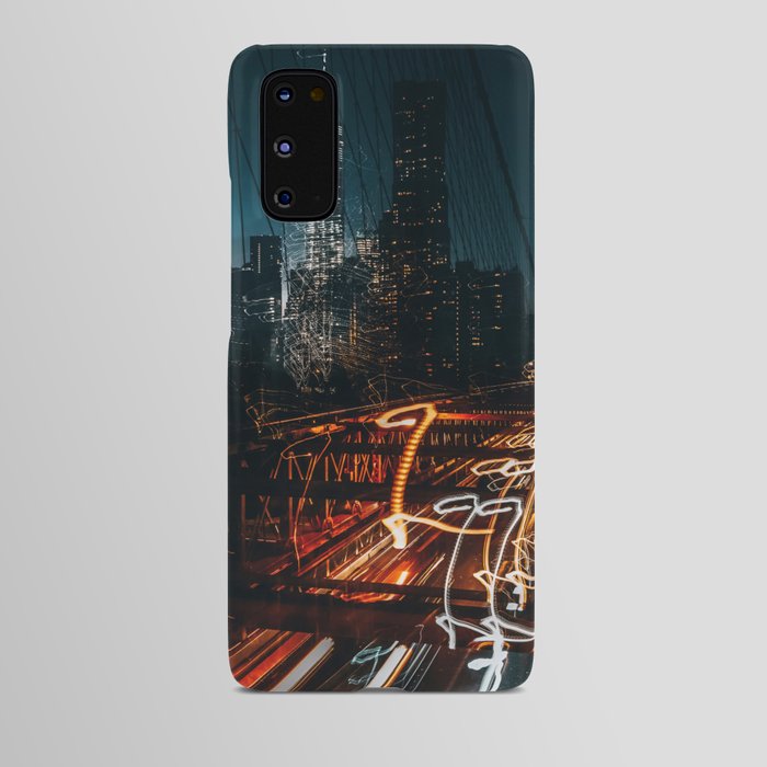 New York City Manhattan skyline from the Brooklyn Bridge at night Android Case