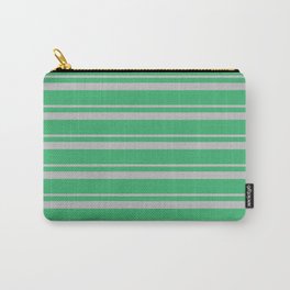 [ Thumbnail: Grey & Sea Green Colored Lined/Striped Pattern Carry-All Pouch ]