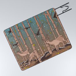 Birch Trees with Birds And Deer Picnic Blanket