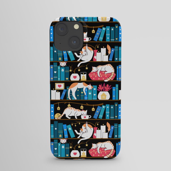 Library cats - ocean blue and raspberry red iPhone Case