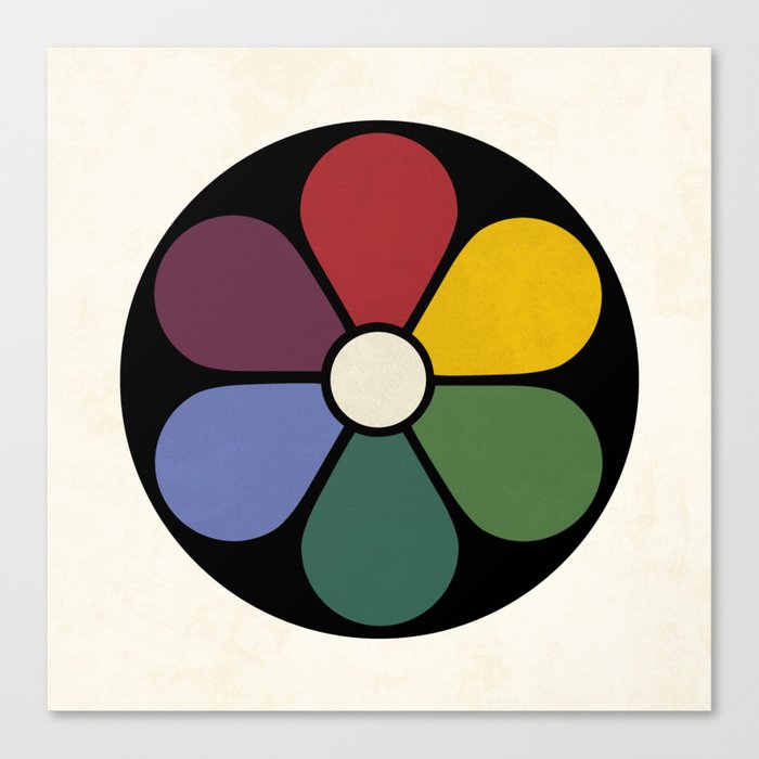 A re-make of plate 2: The Primaries, Red, Green and Ultramarine-Blue, with their Complementaries, or Secondaries, Blue-Green, Purple and Yellow, from the book Colour Harmony And Contrast, 1912 by James Ward Canvas Print
