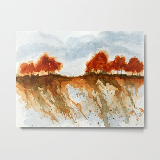 Firebranch Ridge, Watercolor Abstract Landscape Art Metal Print
