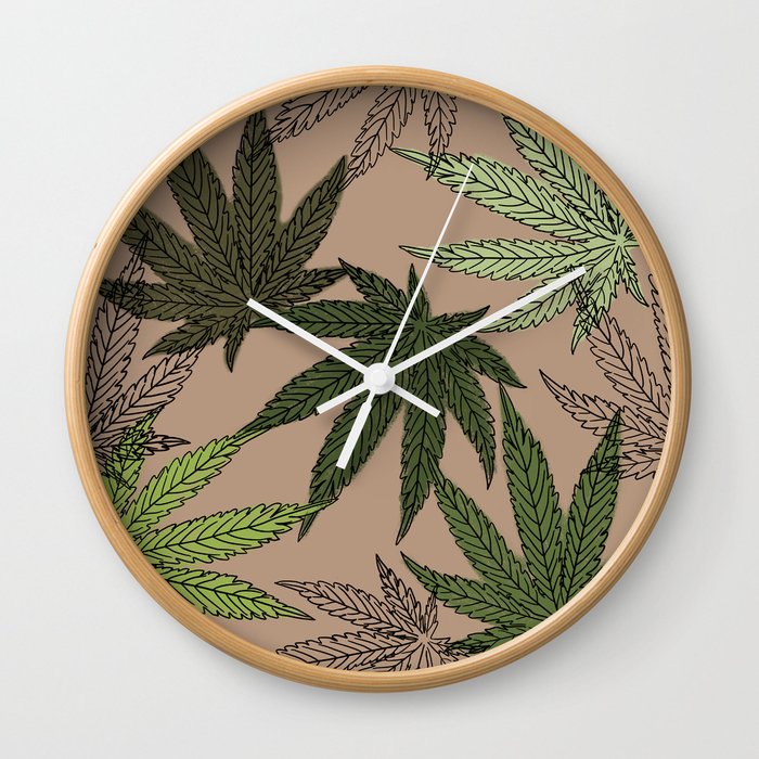 cannabis weed marihuana leaves botanical plants brown Wall Clock