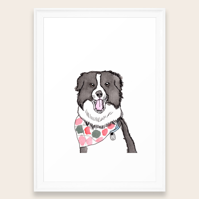 Border Collie With Bandana Framed Art Print By Littlekingdom Society6