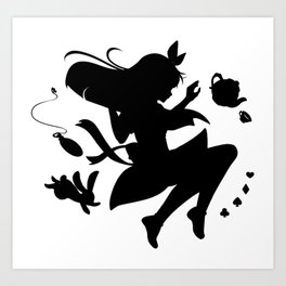 Alice in wonderland falling silhouette (black) Art Print
