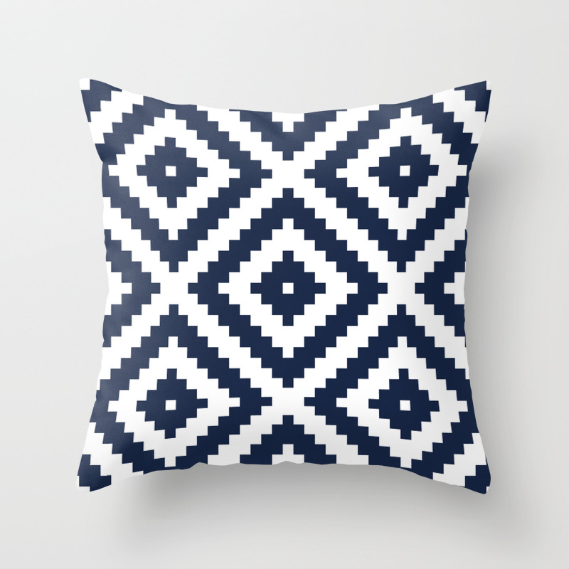 Navy Aztec Throw Pillow by 