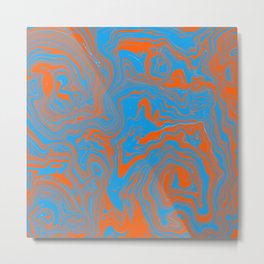 Orange and Blue Abstract Psychedelic Swirl Liquid Pattern Metal Print