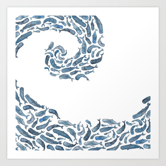 Whale Wave.  Kunstdrucke | Illustration, Natur, Gemälde, Muster