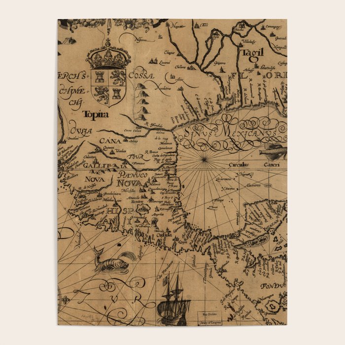 Vintage Map of Mexico (1600) Poster by BravuraMedia | Society6