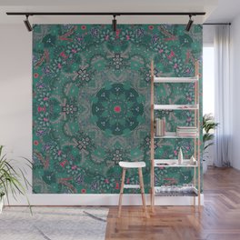 Green Moroccan Flowers Antique Wall Mural