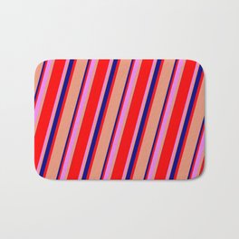 [ Thumbnail: Dark Salmon, Blue, Red, and Violet Colored Lines Pattern Bath Mat ]