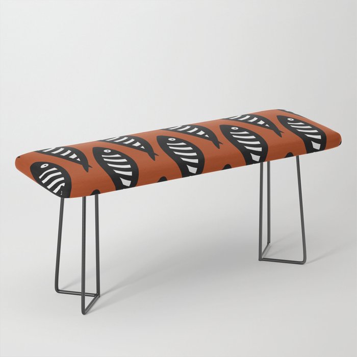 Abstract black and white fish pattern Burnt orange Bench