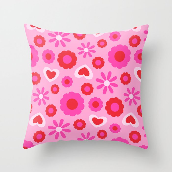 CHARMING FLORAL LOVE HEARTS PATTERN Throw Pillow