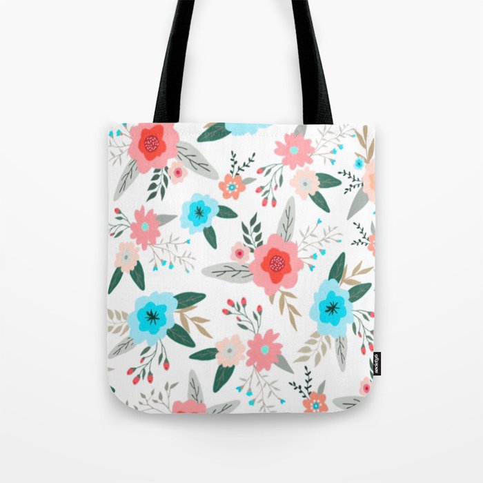 Turquoise, magenta and white flower pattern Tote Bag