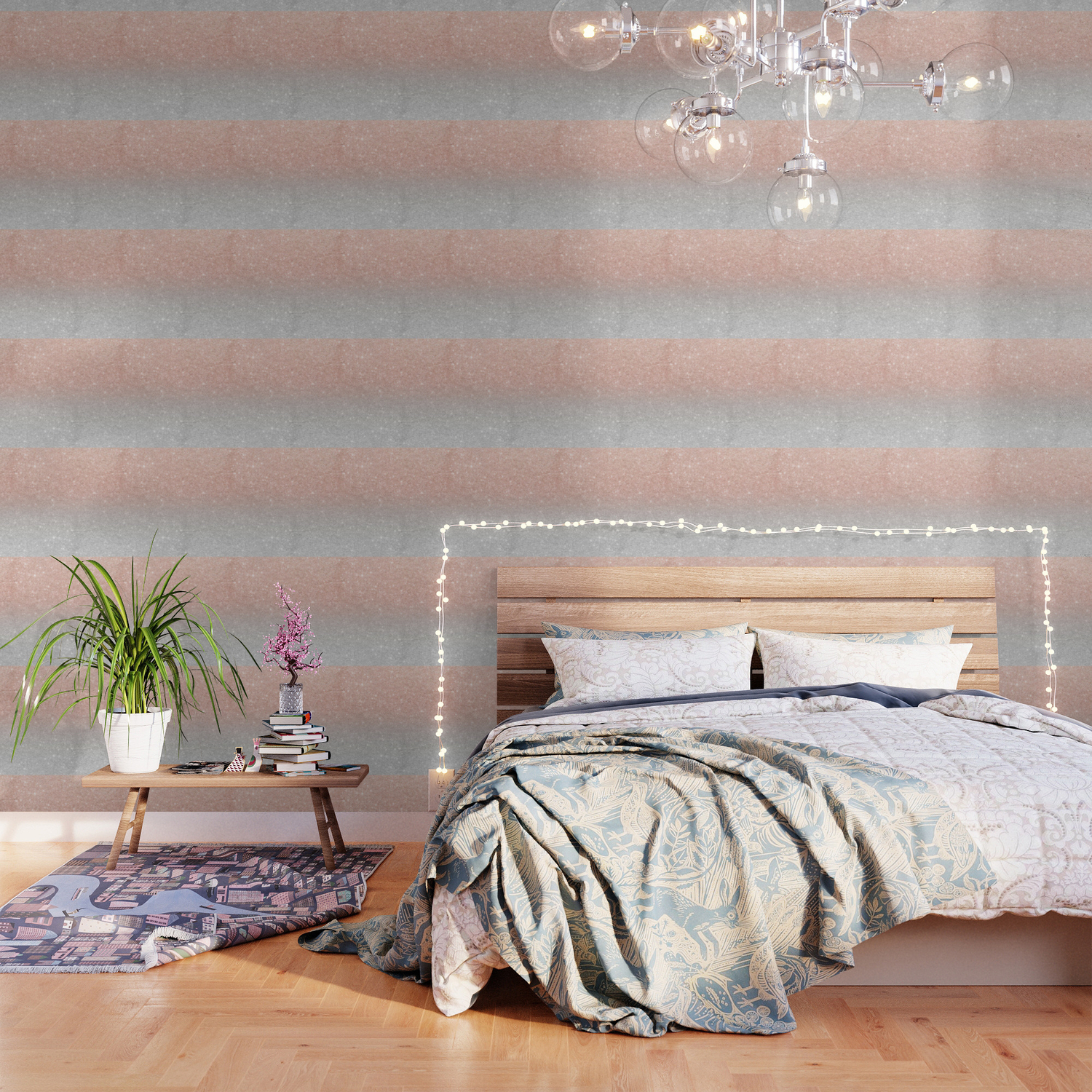 Modern Trendy Rose Gold Glitter Ombre Silver Glitter Wallpaper