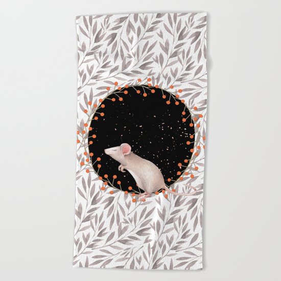 Beautiful nosey Mouse with flower backround- Animal- child - mice- flowers Beach Towel