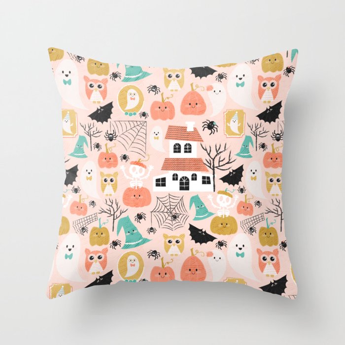 Cute and Spooky Halloween Pattern Throw Pillow