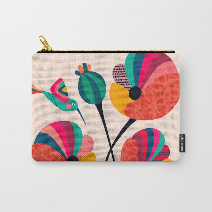 Poppies & Hummingbird Carry-All Pouch