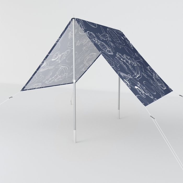 Navy Blue and White Toys Outline Pattern Sun Shade