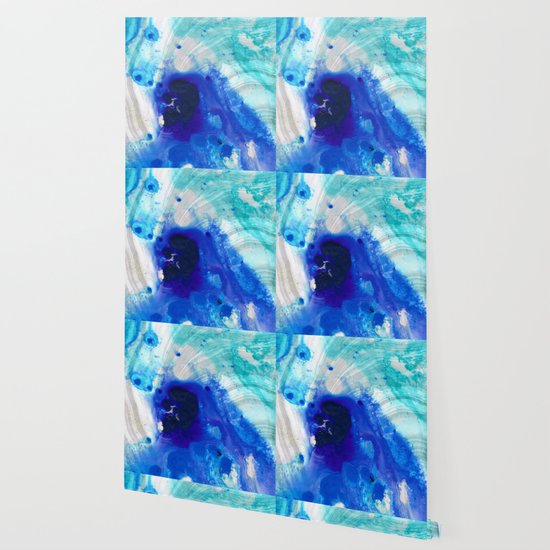 Modern Abstract Art Blue Marble By Sharon Cummings Wallpaper By