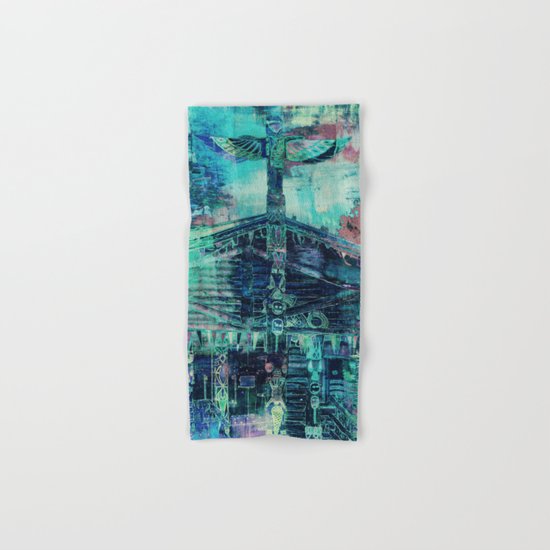 Totem Cabin Abstract - Teal Hand & Bath Towel