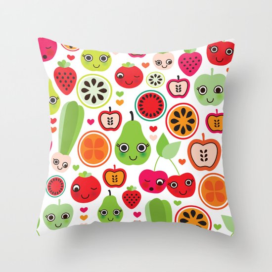 Colorful fruit cartoon characters illustration pattern Throw Pillow