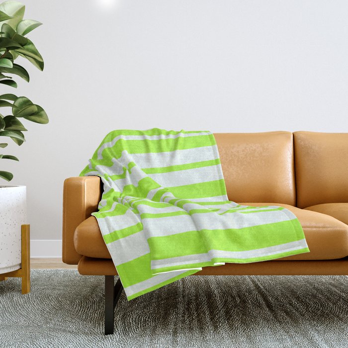 Light Green and Mint Cream Colored Stripes Pattern Throw Blanket