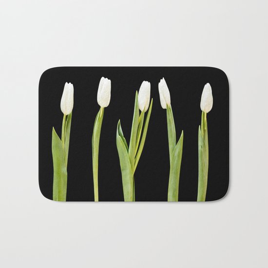 White tulips on a black background Bath Mat