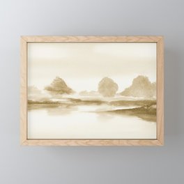 Sepia Misty Marshland 04-Watercolor Painting of Misty Landscapes Framed Mini Art Print