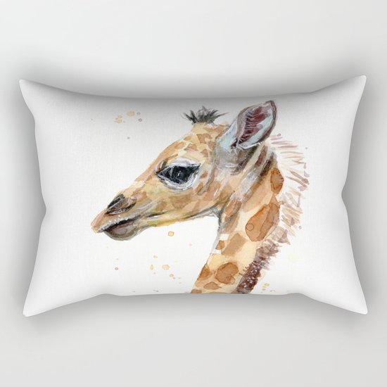 Giraffe Watercolor Cute Baby Animals Whimsical Art Rectangular Pillow