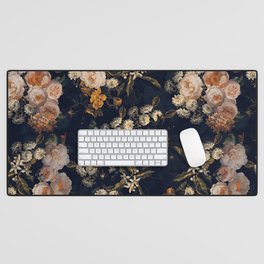 Antique Botanical Peach Roses And Chamomile Midnight Garden Desk Mat