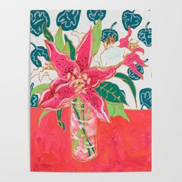 Pink and White Lily Bouquet with Matisse Wallpaper Poster