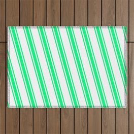 [ Thumbnail: White and Green Colored Lines Pattern Outdoor Rug ]