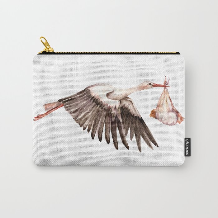 Baby on Bird. Cute Stork with a Baby Carry-All Pouch