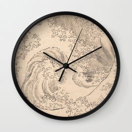 Wave by Katsushika Hokusai 1760–1849 Japanese Woodblock Allover Pattern Black and Tan Ink Drawing Wall Clock