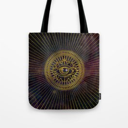 All Seeing Mystic Eye Gold on Nebula Sky Tote Bag