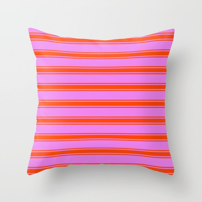 Violet and Red Colored Lined/Striped Pattern Throw Pillow