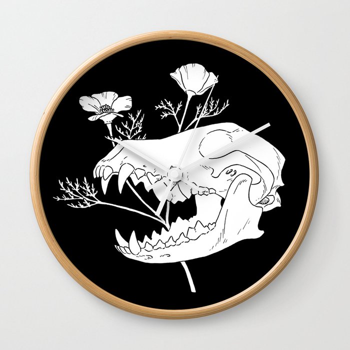 Coyote Skull with California Poppies (white) Wall Clock