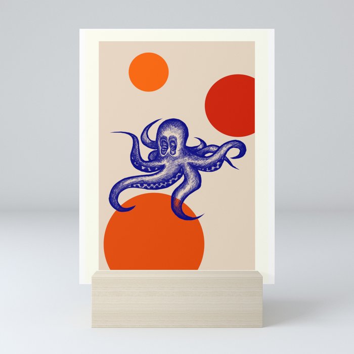 Blue Ink Octopus Mini Art Print