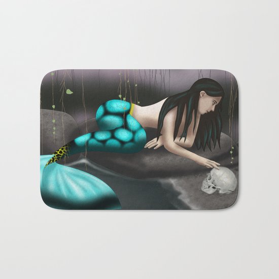 Mermaid Playing with Skull Bath Mat
