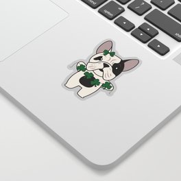 Bulldog Shamrocks Cute Animals For Luck Sticker