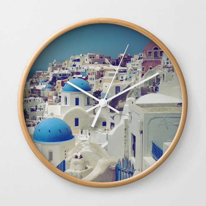 Blue Domes, Oia, Santorini, Greece Wall Clock