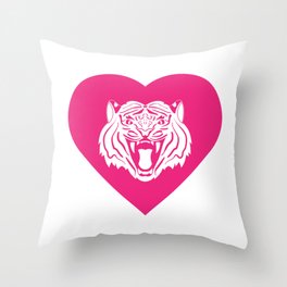 Tiger Mascot Cares Pink Throw Pillow