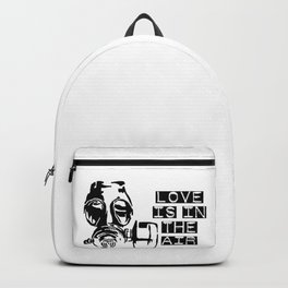 Love is in the air gas mask Backpack | Stencil, Christmas, Digital, Black and White, Valentinesjoke, Wife, Graphicdesign, Romance, Partner, Antivalentines 
