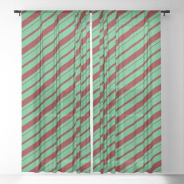 [ Thumbnail: Sea Green & Maroon Colored Lines Pattern Sheer Curtain ]