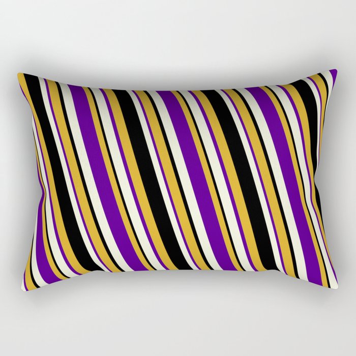 Goldenrod, Indigo, Beige & Black Colored Pattern of Stripes Rectangular Pillow