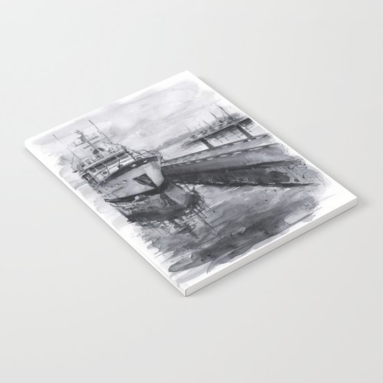 Kirkland Marina Waterfront Boat Watercolor Seattle Notebook