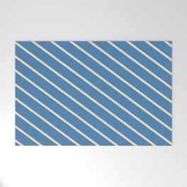 [ Thumbnail: Beige and Blue Colored Lined/Striped Pattern Welcome Mat ]